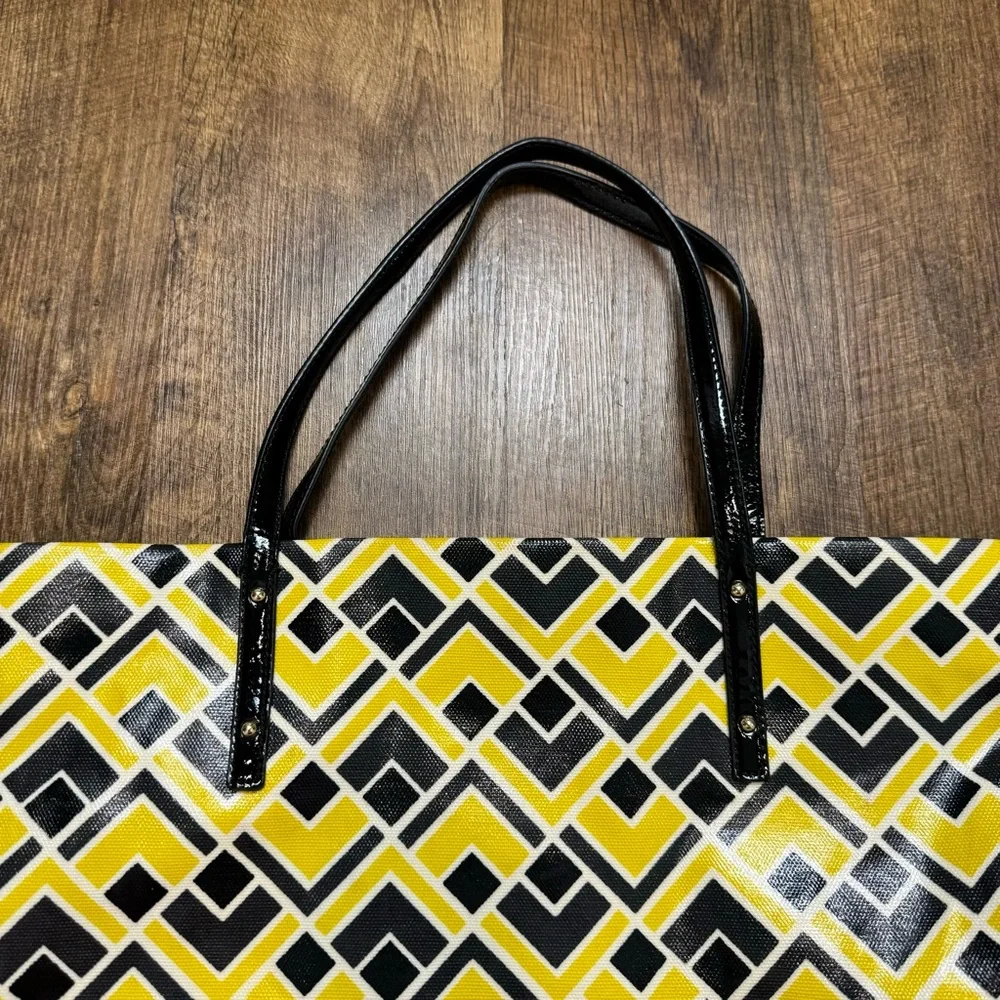 Kate Spade Bon Shopper Tote Flicker Fabric Yellow Black Print Shoulder Bag